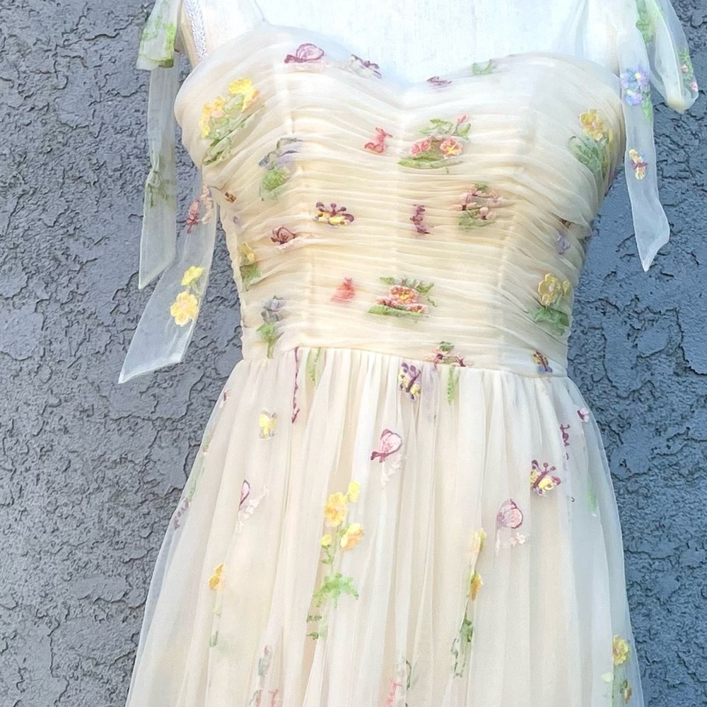 Tulle A-Line Spaghetti Straps Prom Dress Princess Embroidered Sz 4 - Picture 9 of 11